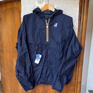 K-Way Navy Hooded Half-Zip Rainjacket with Striped Zip Trim Large